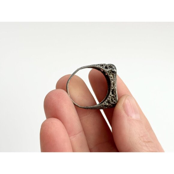 I Love You - Hand Carved Straight Shank 925 Sterling Silver Vintage Ring - sz 9 - Picture 8 of 12